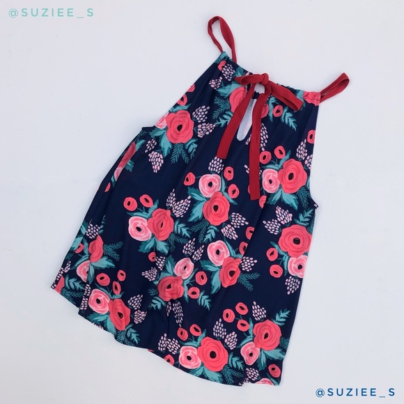 Paper Crown X Rifle Paper Co. Floral Spanish Rose Print Aster Tie Neck Top L - Picture 8 of 12